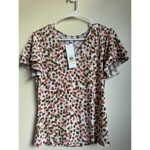 Calvin Klein Women's V-Neckline Liquid Blouse Top Short Sleeve Casual Office